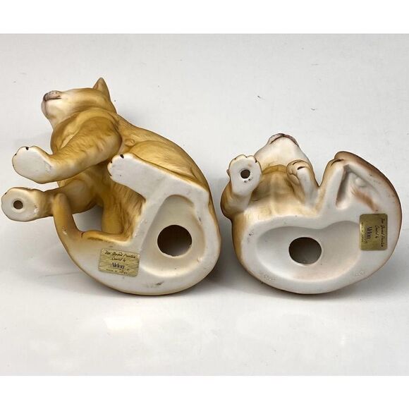 Vintage Fine Grain Porcelain Feline Cat Figurine Tan Set of 2 By Aldon Japan DF1 - Picture 4 of 11